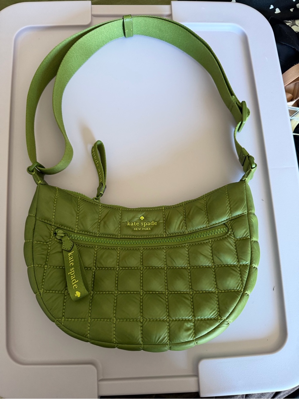kate spade Green Quilted Shoulder Bag with Front Zip Pocket